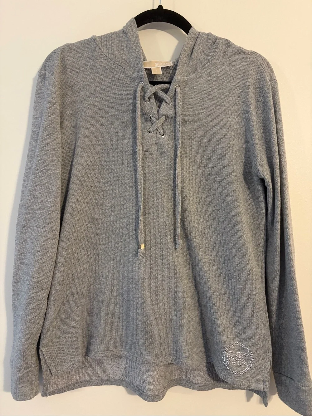 Michael Kors Gray Lace-Up Hooded Knit Pullover Size S